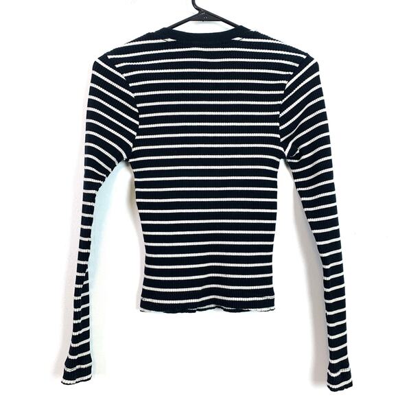 PerfectWhiteTee Clyde Ribbed Knit Long Sleeve Stripe Baby Tee Sweater Shirt XS - Picture 8 of 9